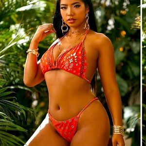 2X bikini orange with handkerchief pattern